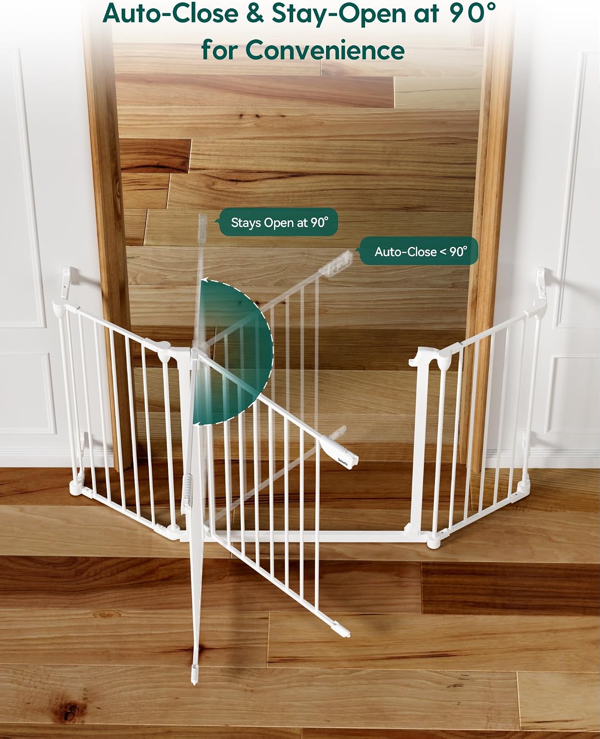 Babelio 104" Extra Wide Baby Gate, 30” Tall Auto Close Dog Fence for Stairs Doorways Fireplace, Hardware Mounted Pet Gate Indoor, Foldable 5 Metal Panels, AdaptiZone Series, Black