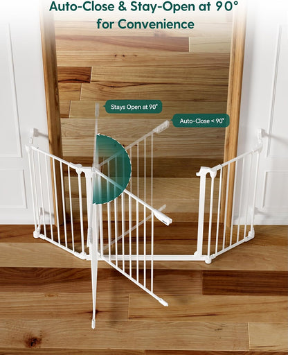Babelio 104" Extra Wide Baby Gate, 30” Tall Auto Close Dog Fence for Stairs Doorways Fireplace, Hardware Mounted Pet Gate Indoor, Foldable 5 Metal Panels, AdaptiZone Series, Black
