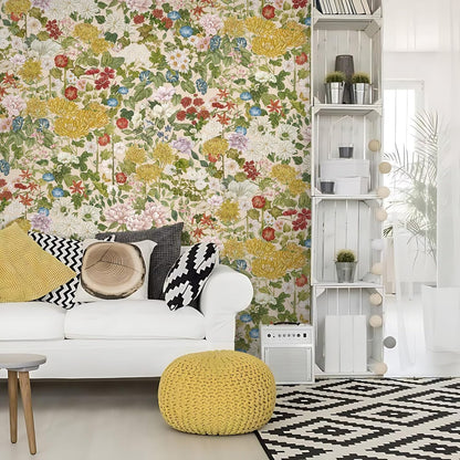Wallpaper Peel and Stick Floral Wall Paper Removable Waterproof Navy/Pink/Orange Contact Paper for Bedroom, Bathroom,Bathroom, Home Wall 17.3" x 118"