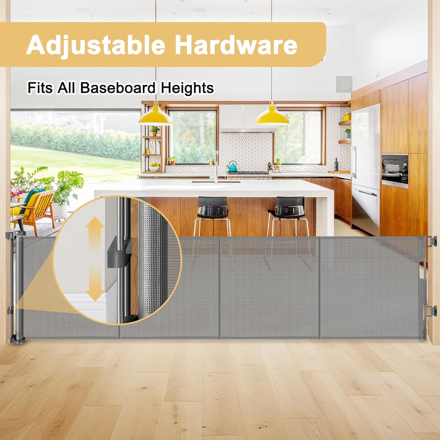 Reinforced 28-Inch Tall Retractable Baby Gates for Doorways, Walk Through Pet Gate for Stairs, Short Baby Gate with Support Rods, 55 Inch Wide Mesh Gate Retractable Gate Small Dog Gate, Gray