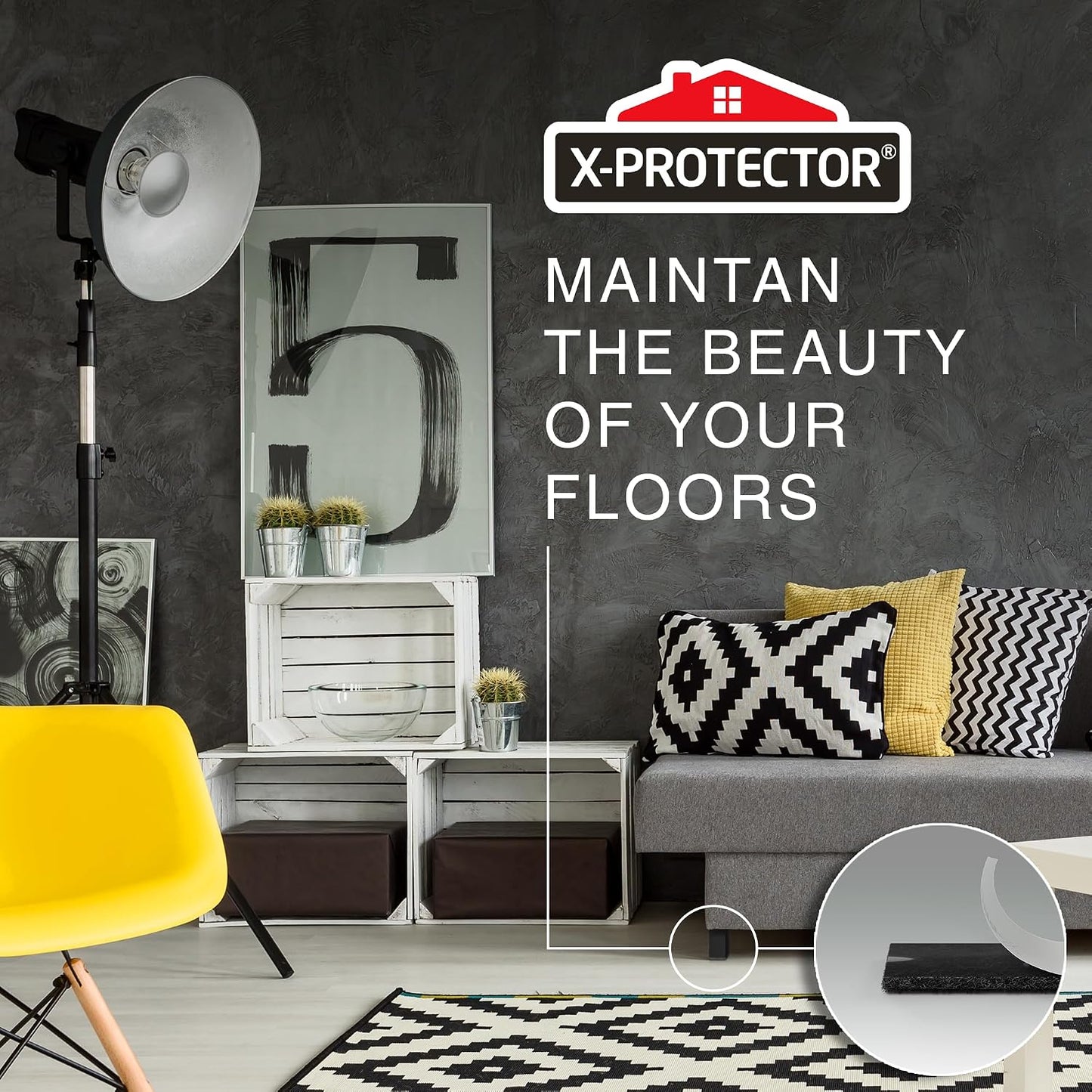 X-Protector Premium Felt Furniture Pads - 20 PCS 6 x 1/2" - Black Rectangular Pads with Tenacious Adhesive - Protects Hardwood, Laminate & Tile Floors