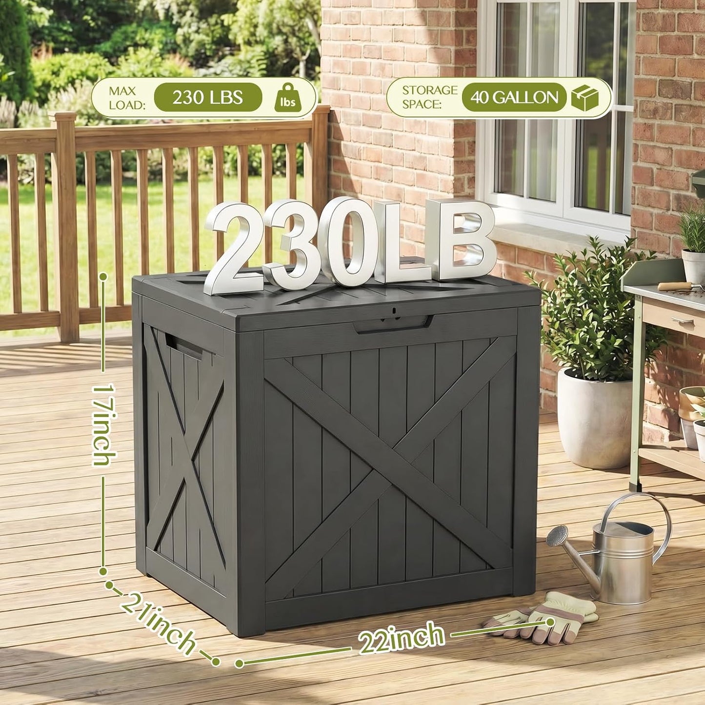 Waterproof Outdoor Storage Box Outside Deck Box Lockable Resin Bench UV Resistant Furniture Cushion Pool Tool Float Bin Patio Garden Porch (Black, 120 Gallon)