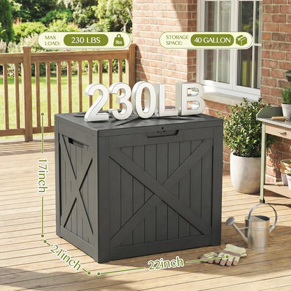 Waterproof Outdoor Storage Box Outside Deck Box Lockable Resin Bench UV Resistant Furniture Cushion Pool Tool Float Bin Patio Garden Porch (Black, 120 Gallon)