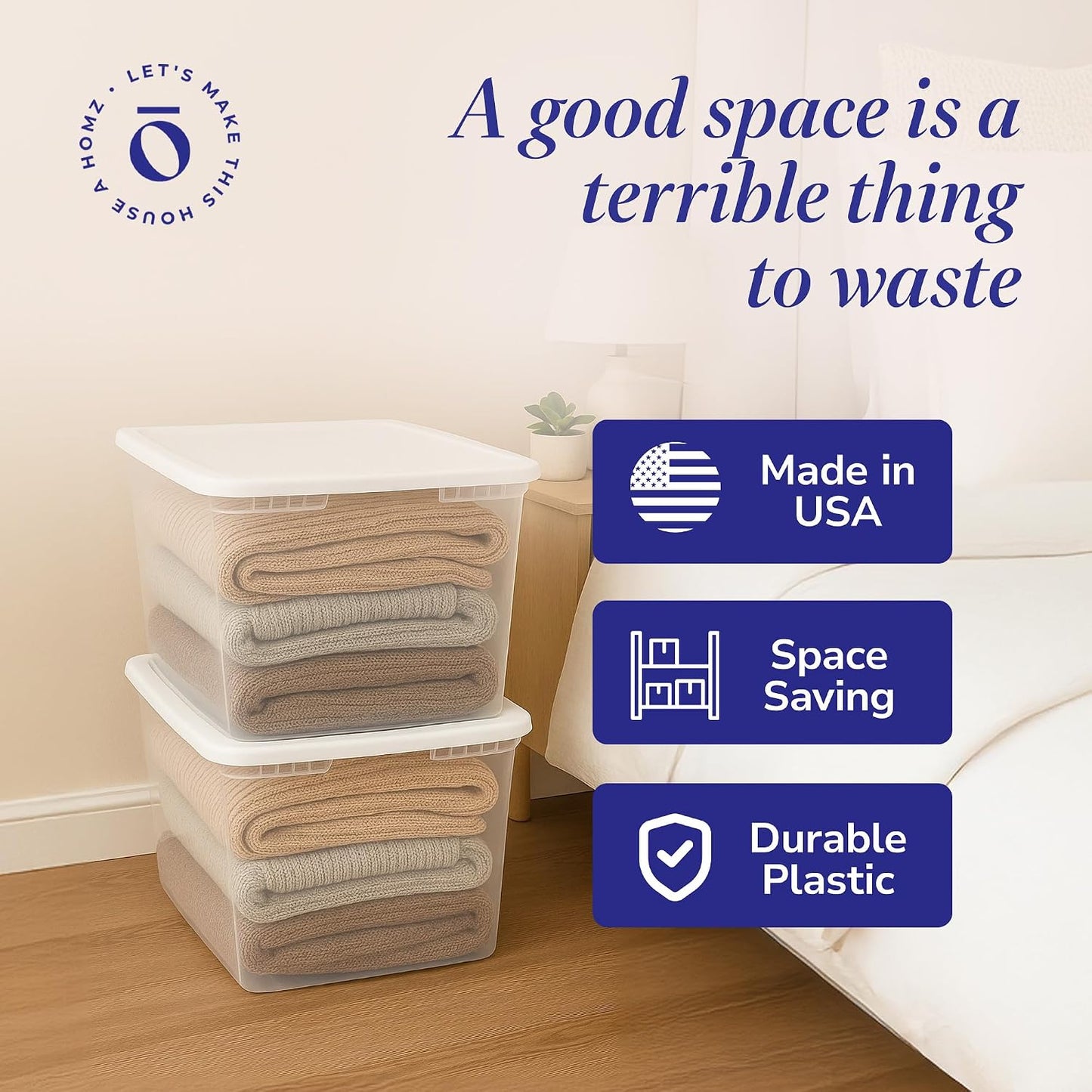 HOMZ 2-Pack Snaplock, Small Clear Plastic Storage Organizer Bins w/ Lids, 28 Quart, Gray - Stackable Container Boxes for Bedroom, Bathroom, Garage, and Office Organization