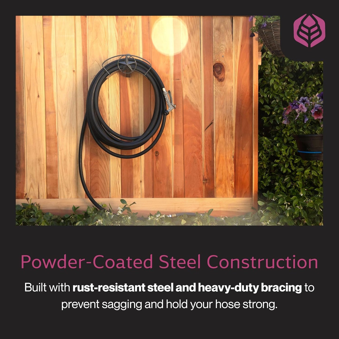 Yard Butler Heavy Duty Wall-Mounted Hose Hanger - Garden Hose Holder for Convenient Organization - Holds up to 125 Feet - Powder Coated Steel - Heavy Duty Bracing - Classic Design, Green