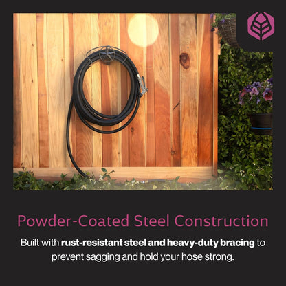 Yard Butler Heavy Duty Wall-Mounted Hose Hanger - Garden Hose Holder for Convenient Organization - Holds up to 125 Feet - Powder Coated Steel - Heavy Duty Bracing - Classic Design, Green