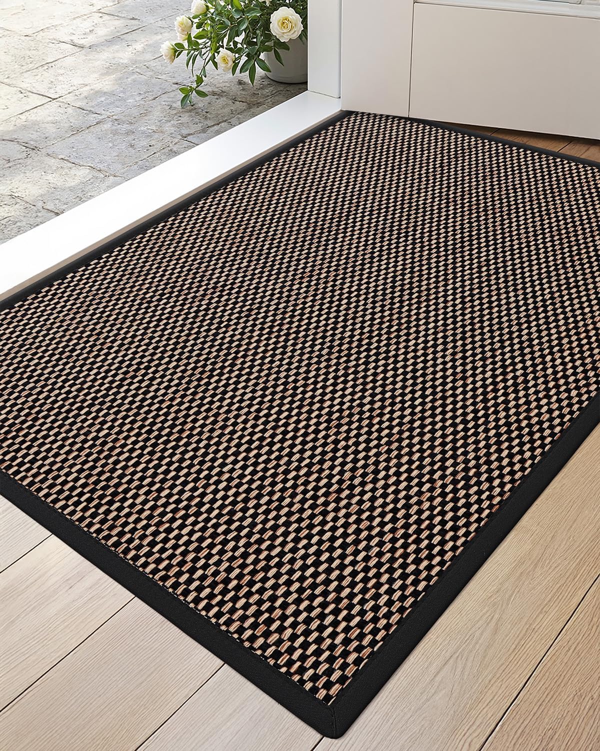 DEXI Ultra Thin Entryway Indoor Door Mat 24x36, Non Slip Rubber Backing Inside Entry Mat, Low Profile Easy Clean Dirt Trapper Doormat for Inside Entrance Patio, Beige