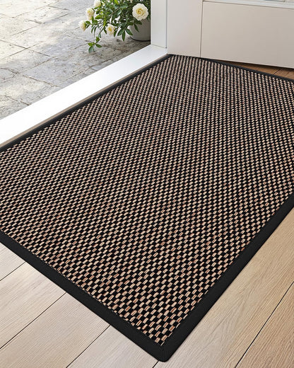 DEXI Ultra Thin Entryway Indoor Door Mat 24x36, Non Slip Rubber Backing Inside Entry Mat, Low Profile Easy Clean Dirt Trapper Doormat for Inside Entrance Patio, Beige