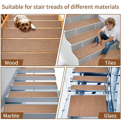 Carpet Stairs Runner for Wood Stairs, 30"x 30",Reusable Washable Self-Stick Stair Treads, for Indoor Steps, Non Slip for Kids Elders and Pets Stair Mats Residue Free, Beige 1-Pack