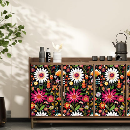 BOKEBEVE Watercolour Floral Peel and Stick Wallpaper Boho Vibrant Contact Paper Renter Friendly Wall Paper for Countertop Cabinet Wall Shelf Liner Removable Blue Colorful 17.5 x 118In