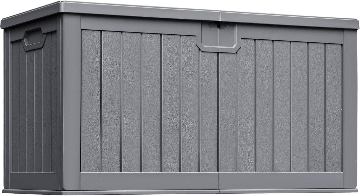 Greesum Outdoor Storage Box 31 Gallon Storage Box with Lid for Patio Furniture, Garden Tools, Pool Supplies, Waterproof and UV Resistant, Lockable, Dark Black