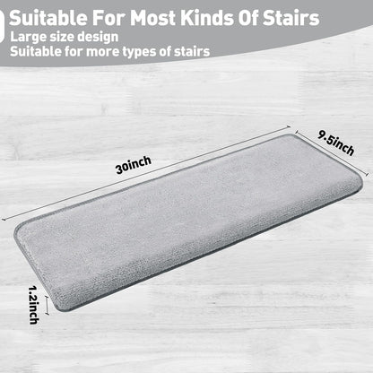 PURE ERA Carpet Stair Treads Ultra Plush 9.5" X 30"Soft Bullnose Indoor Stair Protectors Pet-Friendly Non-Slip Skid Resistant Tape Free Washable Reusable(2 Pieces,Brown)
