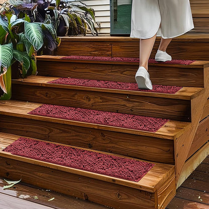 Muddy Mat® Pack of 4 - Soft Chenille Stair Treads Non-Slip Reusable, Super Absorbent Stair Treads for Wooden Steps, Tile & Marble Floor, Easy to Install & Machine Washable - Brown 30'' x 7''