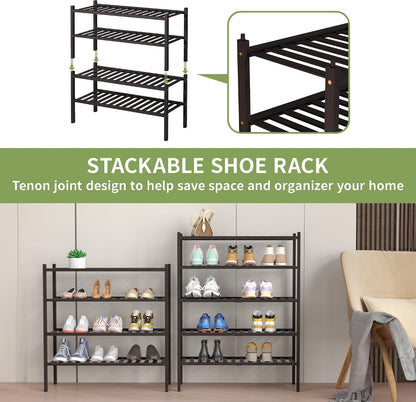 ROMGUAR CRAFT 3 Tier Bamboo Shoe Rack for Closet Free Standing Wood Shoe Shelf Storage Organizer for Entryway Small Space Stackable 27"x11"x20" (Natural)