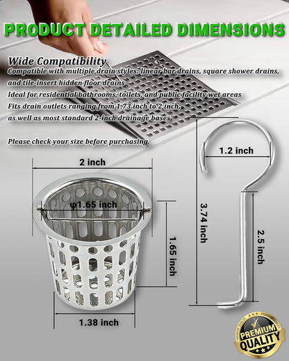 2 Pcs Shower Drain Strainer Hair Catcher, 304 Stainless Steel Drain Strainer Compatible with Oatey Designline Linear & Square Shower Drains with Drain Grate Lifting Key, Vertical Hook Style