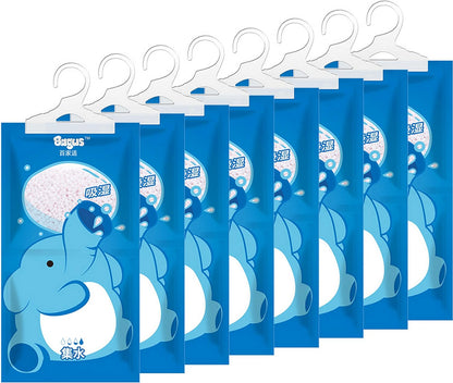 Bagus Hanging Moisture Absorber Bags (8 Pack) - Fragrance-Free Dehumidifier for Closet, Bathroom, RV, Boat & Storage Spaces, Compact Design with 12.5 Oz High-Capacity Absorption