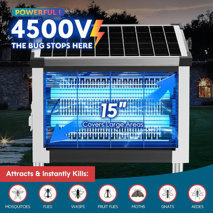 Solar Bug Zapper Outdoor, PhatroyYee Mosquito Zapper 4500V, Waterproof Portable Fly Zapper, Rechargeable Electric Mosquito Killer, Cordless Fly Insect Mosquitos Trap for Patio Yard Home Garden Camping