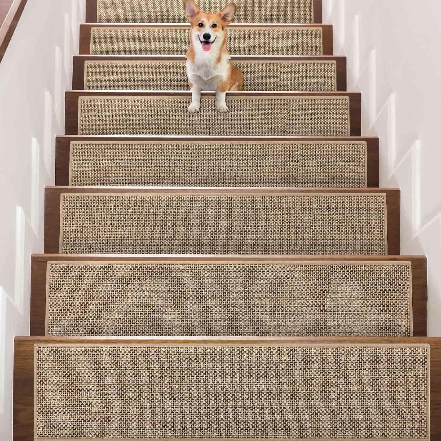 9" x36" Stair Treads Non Slip for Wooden Steps Indoor, 15 Pack, Beige | Reusable Peel and Stick Extra Wide Stair Treads Machine Washable
