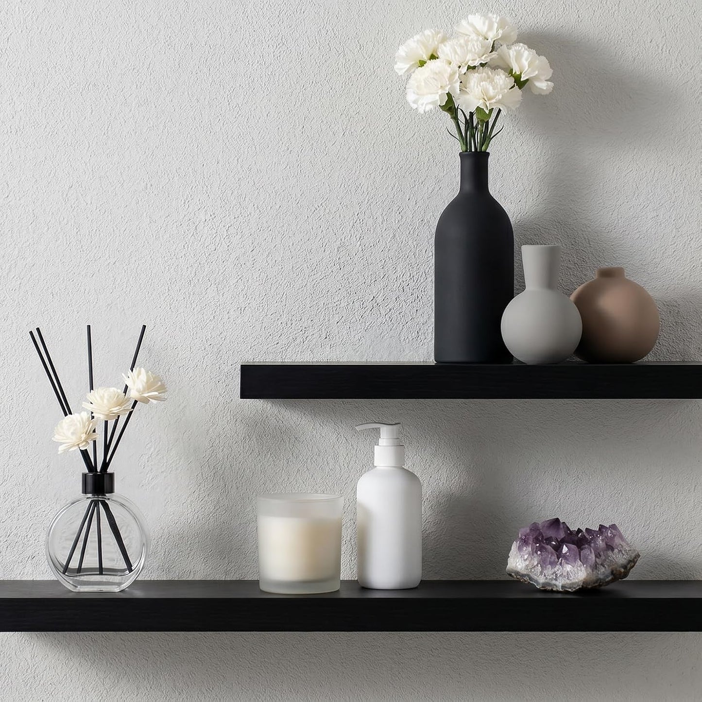 Ceramic Vase Set of 3, Modern Minimalist Neutral Home Decor, Boho Rustic Farmhouse Decorative Vases for Pampas Grass Dried Flowers | Table Centerpiece Entryway Mantel Bookshelf(Black Mix Set - Gray#1)
