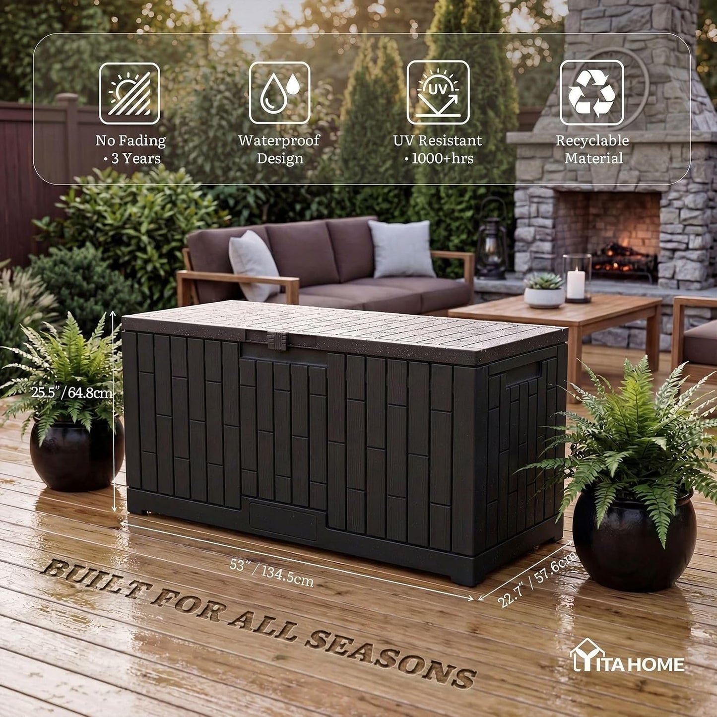 YITAHOME 31 Gallon Outdoor Storage Box | Resin Deck Box and Waterproof Package Delivery Box for Gardening Tools, Pool Supplies, Patio Furniture, Lockable, Taupe