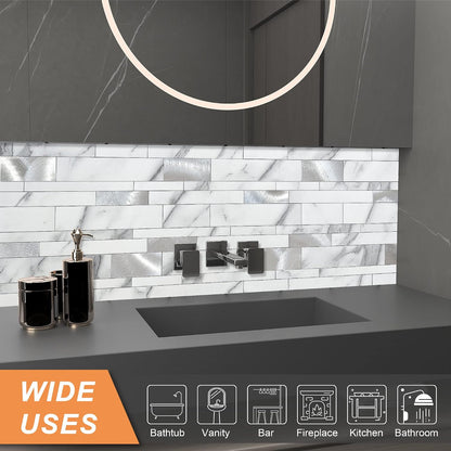 VAOVI Backsplash Tile Peel and Stick Kitchen Stone Subway Linear Mosaic Bathroom Shower Wall Waterproof(10pcs,Gray)