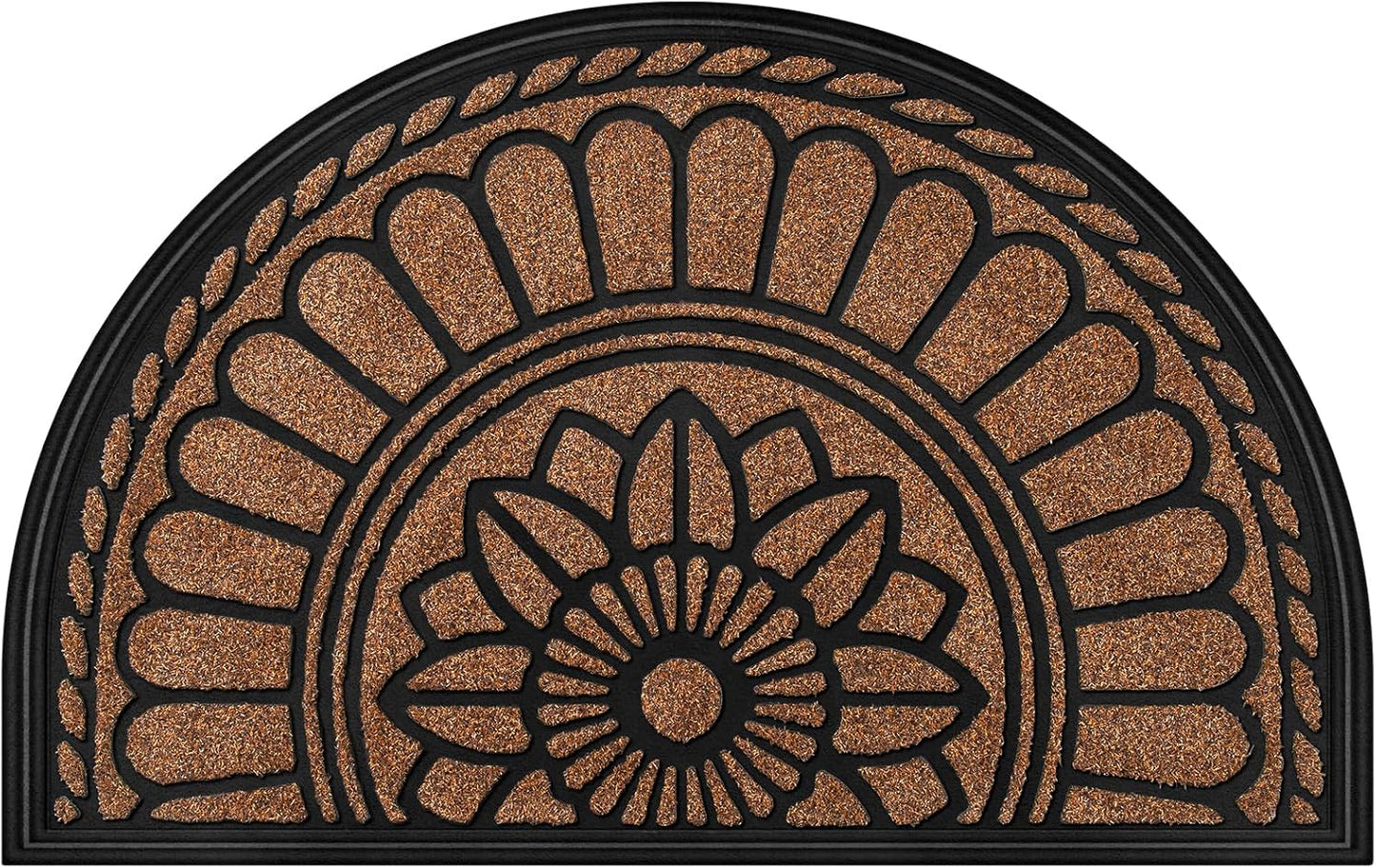 Mibao Front Door Mat Indoor Outdoor Entrance, Semicircular Entrance Mat, Half Round Waterproo Non-Slip Durable Rubber Door Mats, Low Profile Heavy Duty Doormat for Garage, Patio, 30" x 18", Yellow