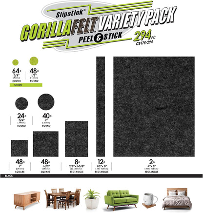 GorillaFelt Chair Leg Floor Protectors/Felt Chair Glides (Set of 16) Tap-On Felt Furniture Pads Guaranteed to Stay On, 1 Inch Round Chair Sliders
