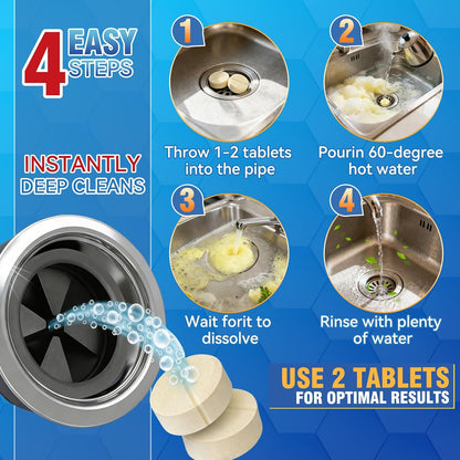 Garbage Disposal Cleaner and Deodorizer Tablets, 25 Pack Sink Cleaner Tablet, Powerful Foam Drain Cleaner, Effectively Removes Residue, Grime and Odors for Kitchen, Bathroom, Toilet, 1 Year Supply