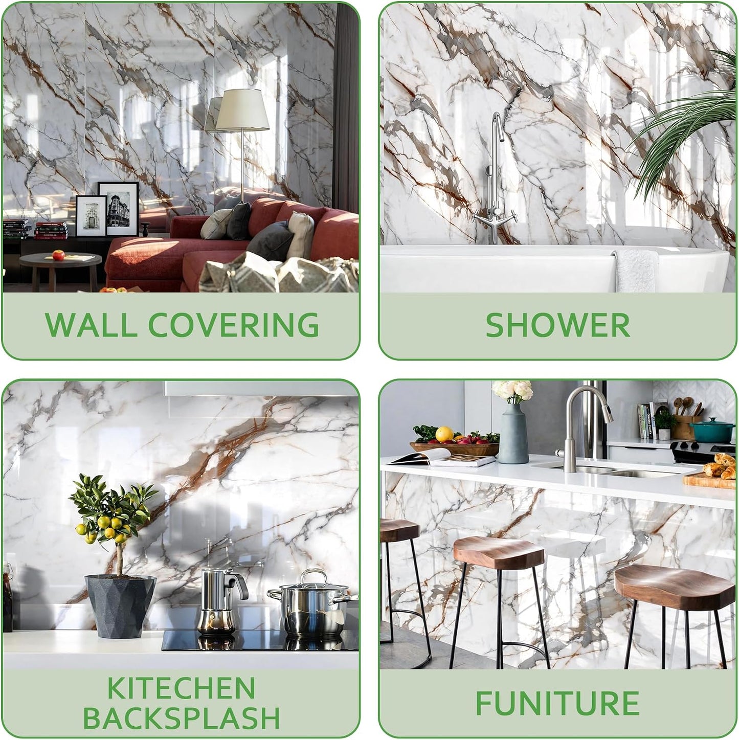 Marble Peel and Stick Waterproof Wall Paneling, 118" x 47" Carrara White Matte Finish Self-Adhesive Backsplash Tile Vinyl Wall Panel for Kitchen Bathroom Wall Decor, Covers 38.75 Sq. Ft.