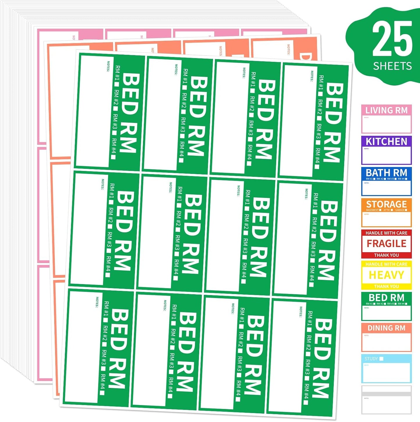 Ououstate Moving Stickers, 6 x 4 Inches Color-Coded Packing Box Labels 10 Designs with Fragile 、Heavy and Blank Customizable Labels (6 * 4IN)