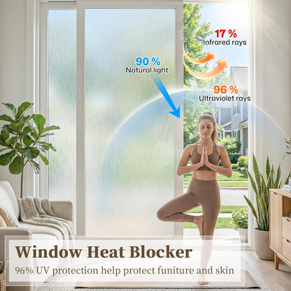 Frosted Window Privacy Film - Brushed Silver Static Cling Glass Film for Bathroom, Day and Night Door Privacy Film Window Cover to Stop Dog Barking, 17.5x78.7 Inch, Pure