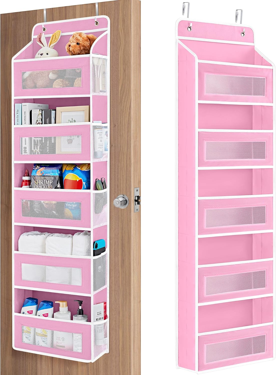 JARLINK 2 Pack Over the Door Organizer Storage, 5 Shelf Hanging Door Organizer with 5 Large Capacity Pockets, Anti Tilt 44 lb Load Behind Door Storage for Bedroom, Bathroom, Pantry, Nursery, (Grey)