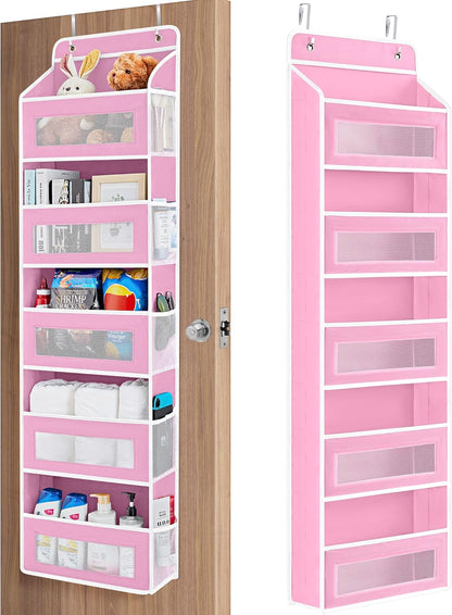 JARLINK 2 Pack Over the Door Organizer Storage, 5 Shelf Hanging Door Organizer with 5 Large Capacity Pockets, Anti Tilt 44 lb Load Behind Door Storage for Bedroom, Bathroom, Pantry, Nursery, (Grey)