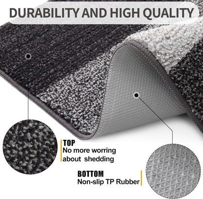 Kitinjoy Indoor Outdoor Door Mat, 32x20 Non-Slip Absorbent Dirt Trapper, Low-Profile Washable Inside Entrance Front Floor Mat, Sturdy Soft Entry Doormats for Entryway, Grey