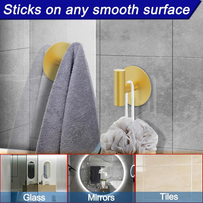 Bntuk Wall Towel Hooks, Adhesive Hooks for Coat Waterproof Shower Hooks, Sticky Hanger Hook for Hanging Coat, Clothes, Robe, Towel Hooks for Bathroom Glass Window - 2 Pack, Black