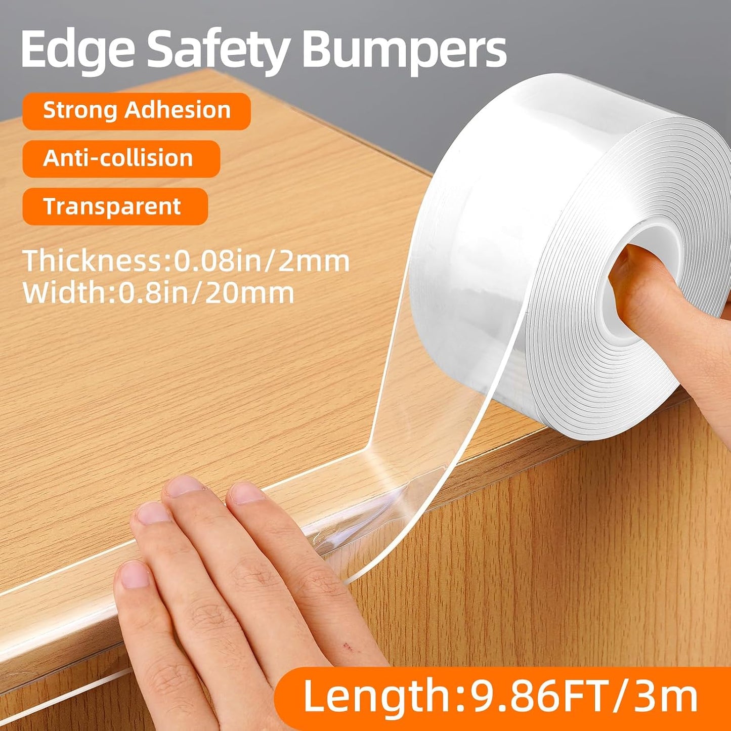 Clear Edge Protector 1.57 in. x 9.86 FT, 2mm Soft Self-Adhesive Furniture Strip, Transparent Table Edge Guard and Corner Bumper for Desk, Cabinets, Countertops, Home Safety