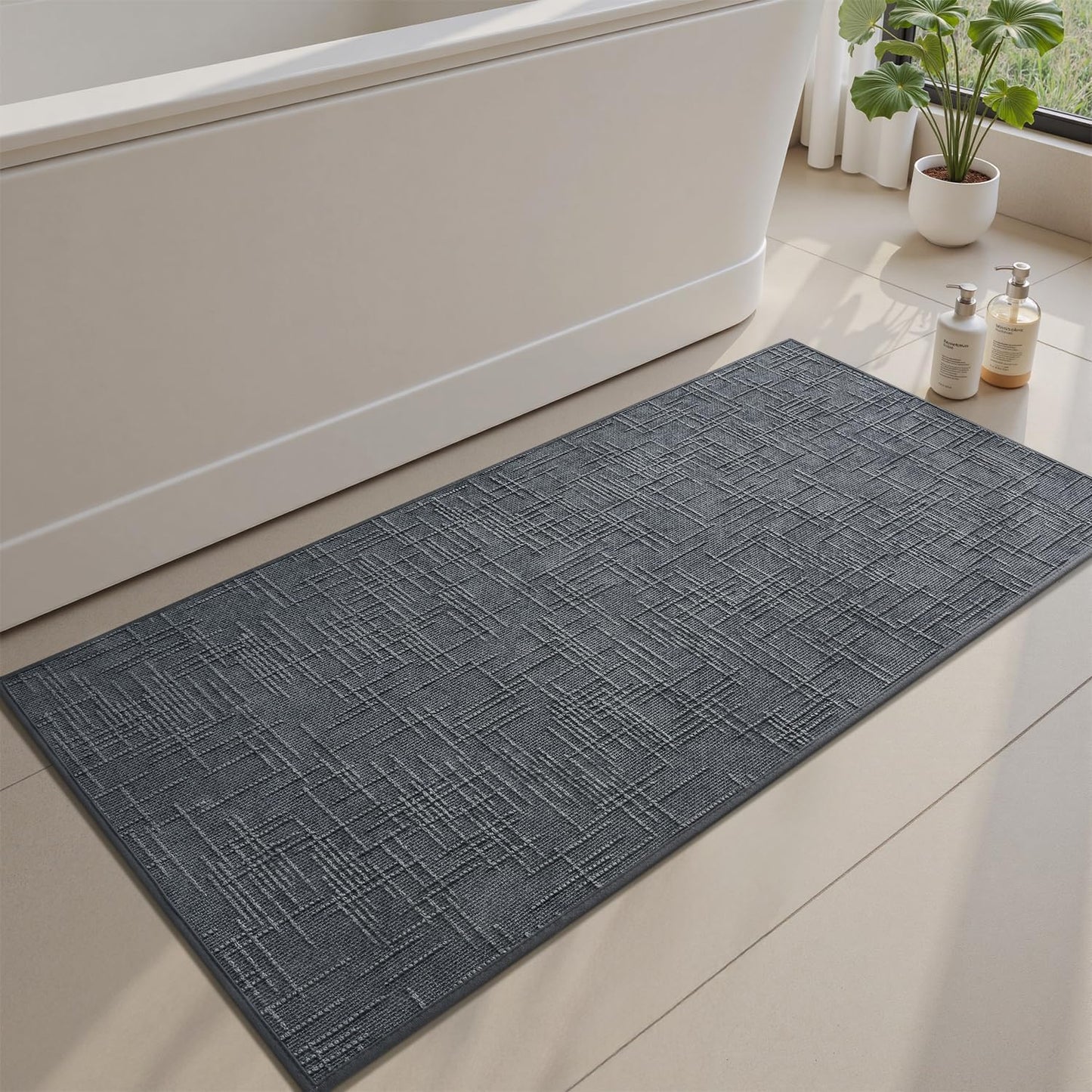 AMOAMI Bath Mat Non Slip Super Absorbent Quick Dry Bath Mats for Bathroom Floor Rubber Backing Washable Bathroom Rugs Modern Woven Jacquard Mat, Beside Tub Bath Rugs, 17" x 24", LightGrey