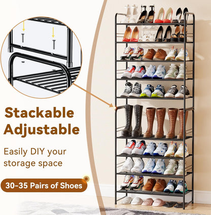 Simple Shoe Rack 2 Tier 27 Inch Wide, Heavy Duty Metal Closet Shoe Organizer Shelf for Entryway, Front Door, Black