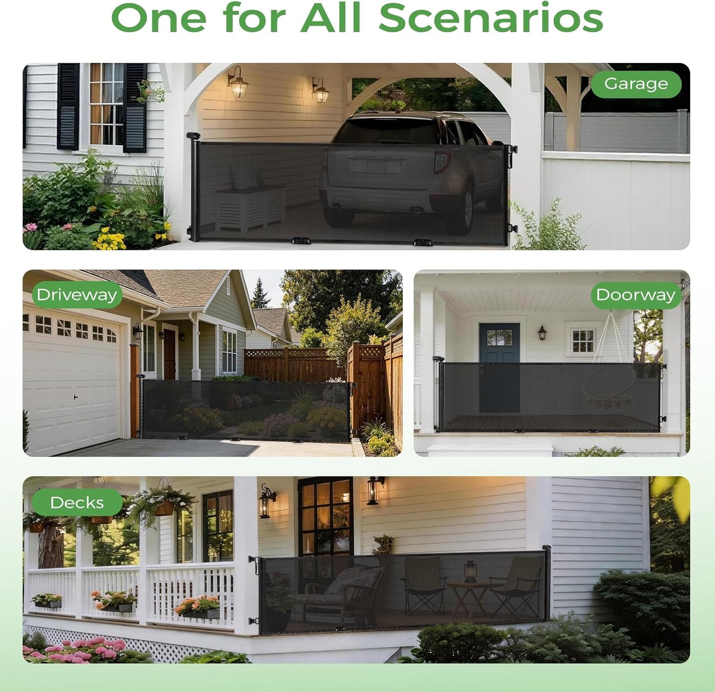 FRUITEAM 120" Wide Outdoor Waterproof Retractable Gate for Dogs & Kids – Ground Stakes, Easy One-Hand Operation, Scratch-Resistant & Tear-Proof Mesh for Indoor/Outdoor Use on Garage, Driveway – Black