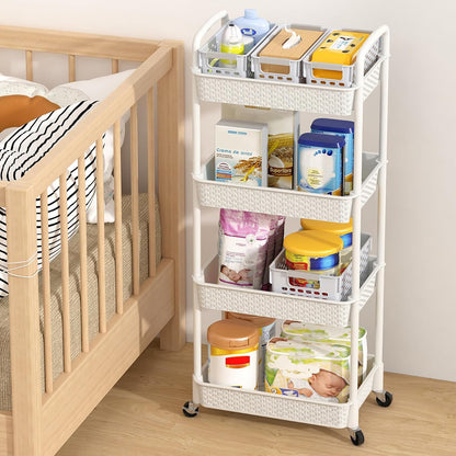 MOYIPIN 3-Tier Plastic Rolling Utility Cart with Handle,Utility Storage Cart for Office, Living Room, Kitchen,Movable Storage Organizer Shelves,White