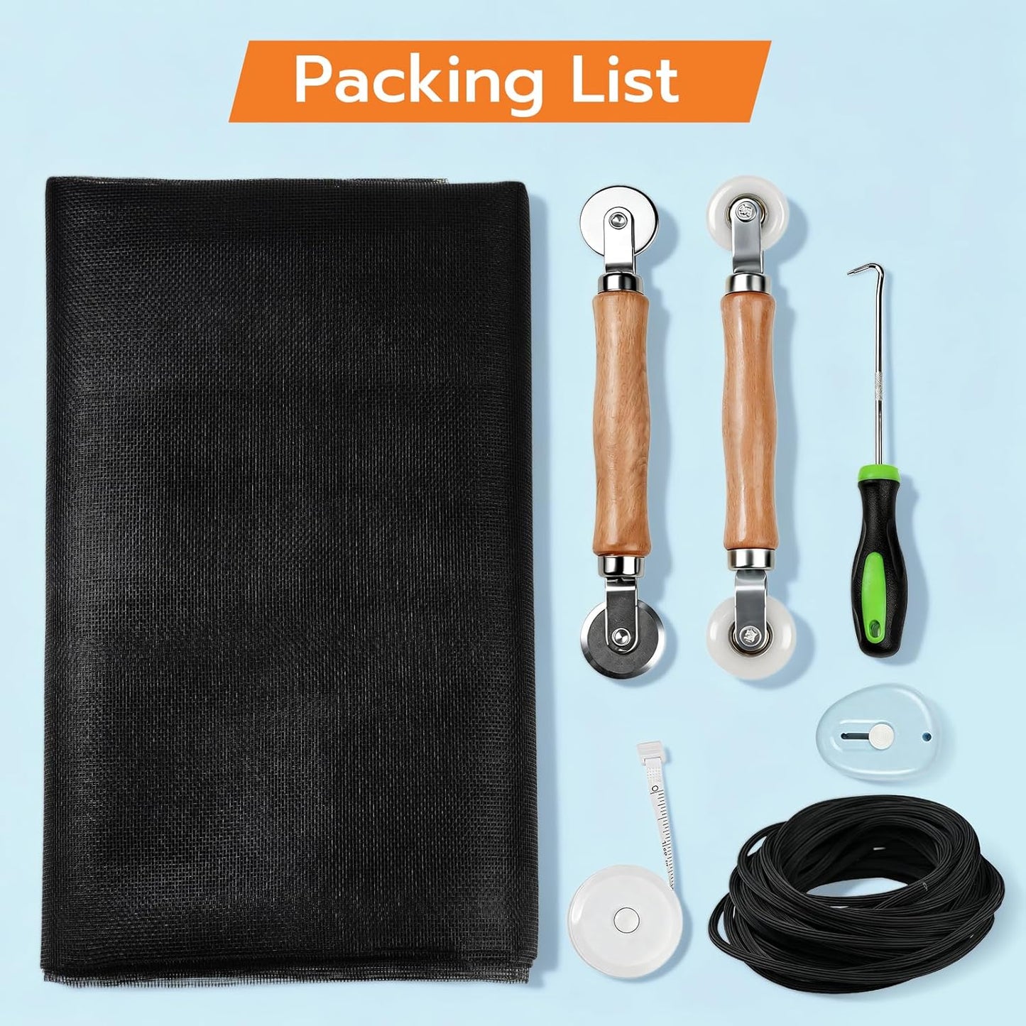 Window Screen Door Repair Kit, 48"x118" Fiberglass Window Screen Mesh, Washable Window Screen Door Replacement with Rolling Tool Spline Cutter Tape Measure for Windows Patio Sliding Screen Door