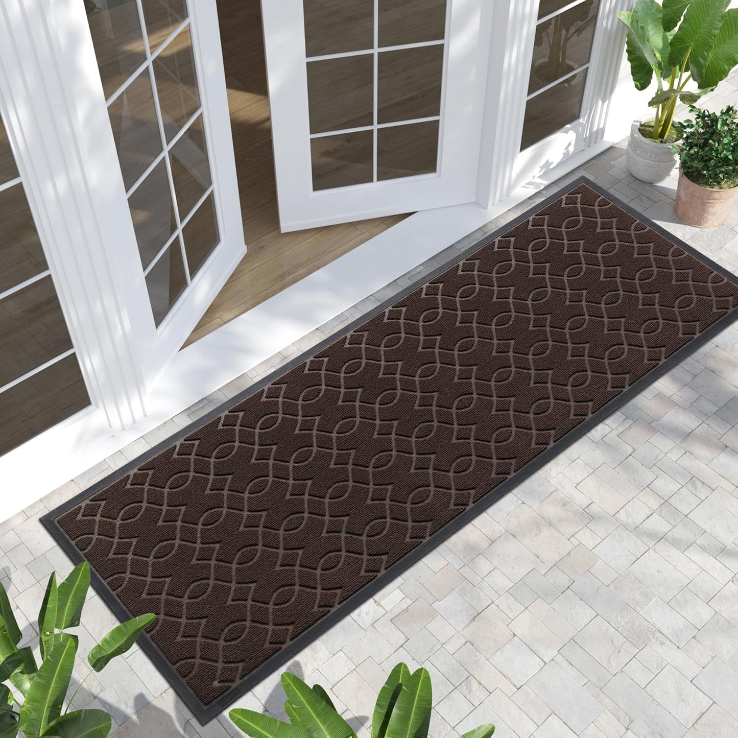 Yimobra Outdoor Mats for Front Door 29.5x17, All-Season Waterproof Doormat Outdoor Entrance, Heavy Duty Non-Slip Outside Door Mat for Garage Patio Proch Entryway Indoor, Black