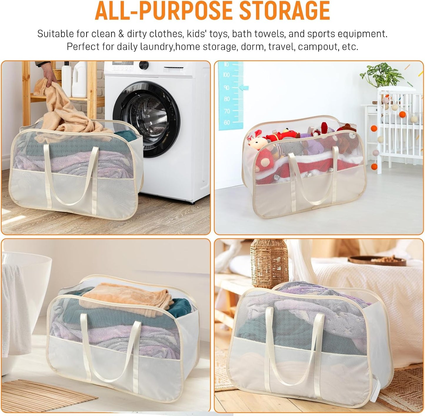 Collapsible Laundry Baskets with 3 Compartment, 150L Tear-proof Pop Up Hamper, Foldable Laundry Basket with Tote Handles, Dirty Clothes Hamper for Laundry, Bedroom, Bathroom, Dorm Grey