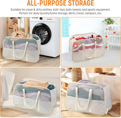 Collapsible Laundry Baskets with 3 Compartment, 150L Tear-proof Pop Up Hamper, Foldable Laundry Basket with Tote Handles, Dirty Clothes Hamper for Laundry, Bedroom, Bathroom, Dorm Grey