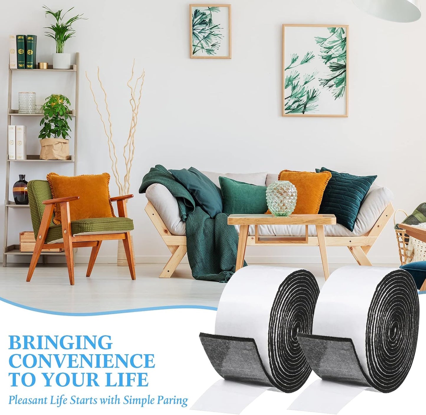Zonon 4 Rolls 120 Inch Felt Strip with Adhesive Backing Felt Tapes Furniture Strip Rolls Self Stick Heavy Duty Polyester for Protecting Furniture and DIY Adhesive(Black,0.5 Inch)
