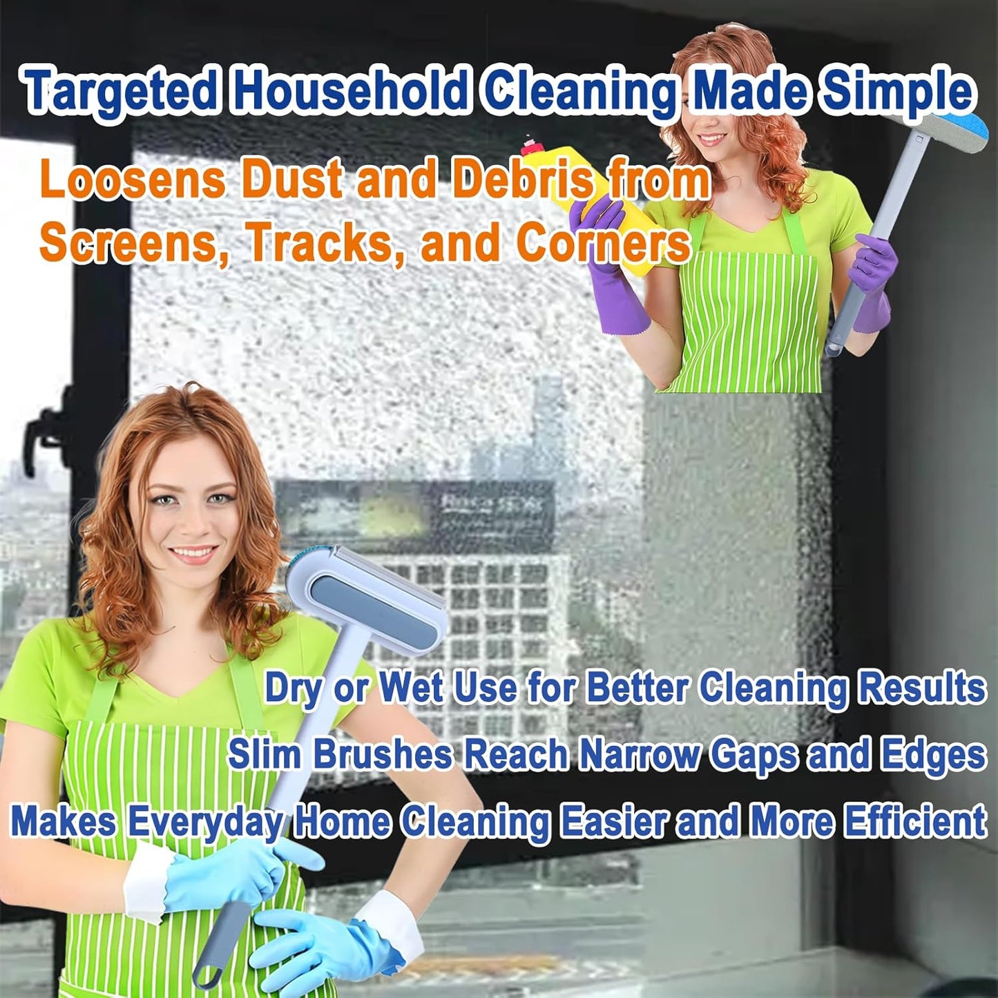 Window Screen Cleaning Brush, 6-in-1 Screen Cleaner Tool Kit with Spray Bottle, Crevice Brush and Microfiber Cloth for Window Tracks and Screens