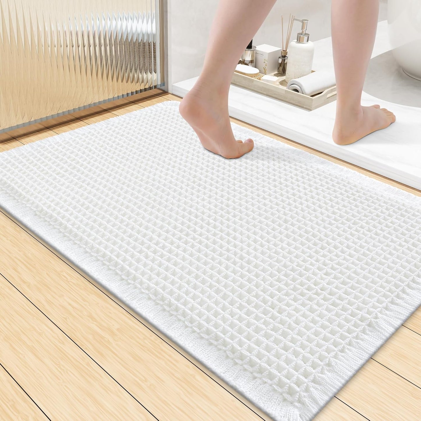 Smiry Waffle Bath Mat 30x20, Extra Soft Absorbent Bathroom Rugs, Non Slip Machine Washable Quick Dry Bath Rugs for Bathroom Floor, Tub, Shower, Home Decor Accessories, Brown