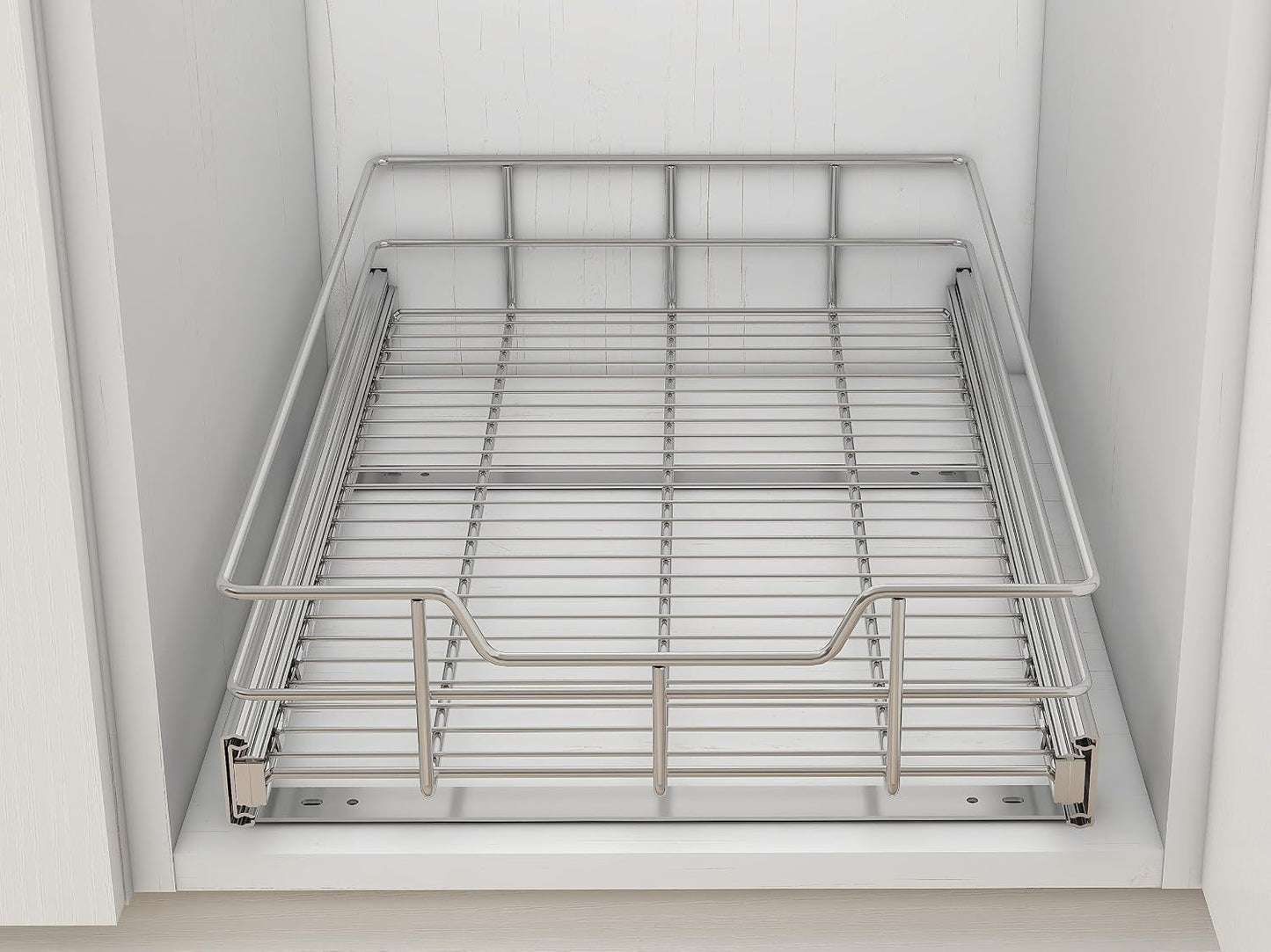 2 Tier Pull Out Cabinet Organizer 11" W X 22" D, Slide Out Drawers For Kitchen Cabinets, Pull Out Drawers For Cabinets Capacity Heavy Duty Caddy, Cabinet Pullout Shelves Chrome-Plated, Bathroom Pantry