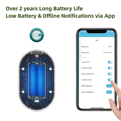 Water Leak Detector Sensor Alarm: Home Water Flooding Monitor Smart Sink Overflow Monitoring Adjustable Wet Moisture Alert Pipe Leakage Drip Detection Warning for Basement Floor