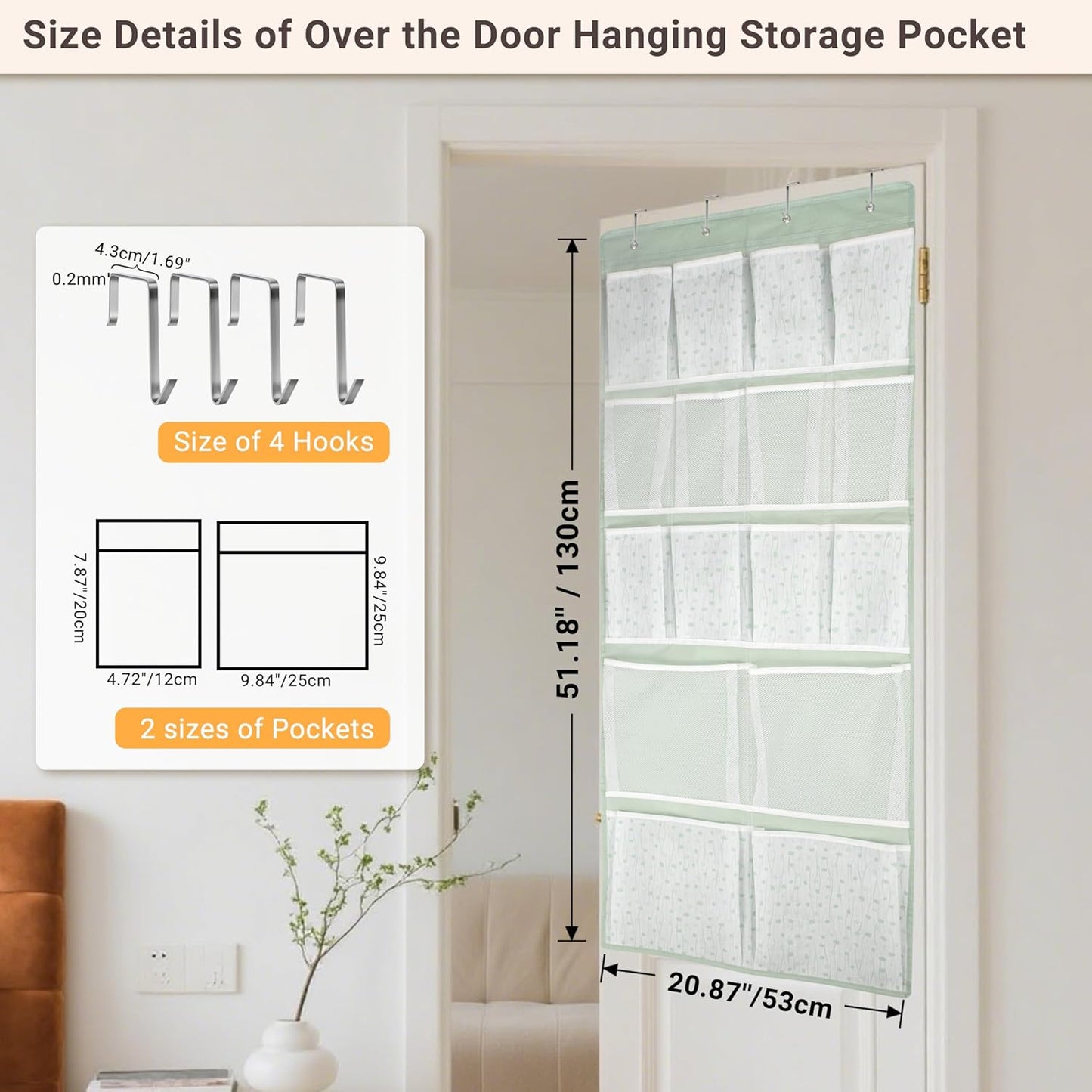 2 Pack- 12 Pocket Over Door Hanging Storage Organizer with 4 Kinds Pouch,Back of Closet Hanging Shelf Storage Organization for Sock,Hat,Underwear,Behind Door Caddy in Bedroom,Bathroom,Entrance,Dorm,RV